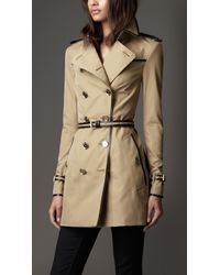 Lyst - Burberry Midlength Cotton Gabardine Leather Detail Trench Coat ...