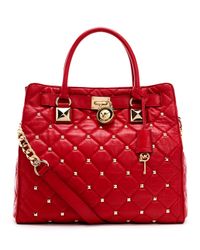 Lyst - Michael michael kors Large Hamilton Studded Quilted Tote Bag in Red