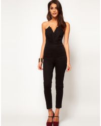 ASOS | Black Jumpsuit With Pleat Bust Origami Detail | Lyst
