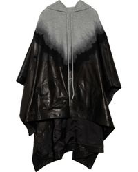 Alexander Wang | Black Hooded Wool & Leather Needle Punch Poncho | Lyst