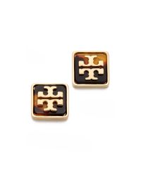 Tory Burch | Metallic Square Logo Stud Earrings | Lyst