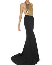 Alexander McQueen | Black Jewelled Leaf Viscose Crepe Long Dress | Lyst