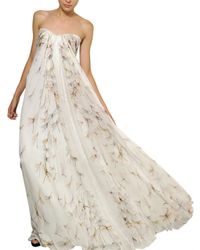 Alexander McQueen | Natural Dragon Fly Print Silk Chiffon Long Dress | Lyst