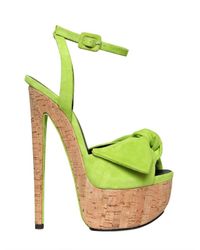 Giuseppe Zanotti | Green Bow Platform Suede Sandal Heel | Lyst