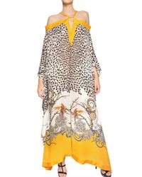 Roberto Cavalli | Multicolor Printed Silk Georgette Long Kaftan Dress | Lyst