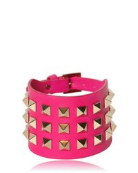 Valentino | Pink Large Rockstud Leather Bracelet | Lyst