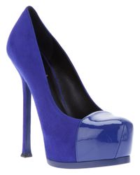 Saint Laurent Blue Patent Tribute Platform Sandals