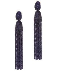 Oscar de la Renta | Marine Blue Long Bugle Bead Tassel Earrings | Lyst