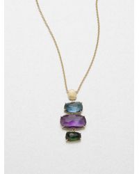 Marco Bicego | Metallic Murano Amethyst, Blue Topaz, Green Tourmaline & 18k Yellow Gold Column Pendant Necklace | Lyst