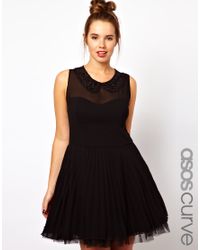 Lyst - Asos Pleated Dress with Embellished Collar in Black