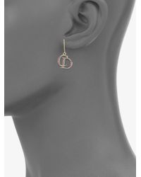 Dior | Metallic Crystal Accented Logo Drop Earringsgoldtone | Lyst