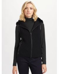 Elie Tahari | Black Fur & Leather Trimmed Knit Vest | Lyst