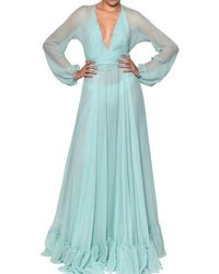 Luisa Beccaria Blue Silk Chiffon Long Dress