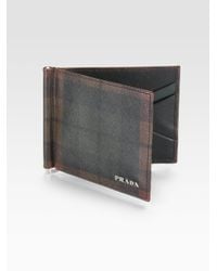 Prada | Brown Tartan Print Bi-fold Card Case for Men | Lyst