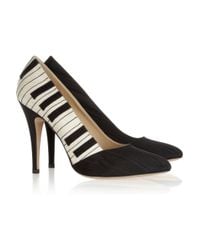 Charlotte Olympia White Piano Satin Twill Covered Leather Pumps