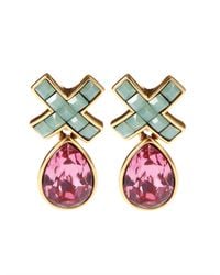 Oscar de la Renta | Pink Swarovski Pave X Drop Pierced Earring | Lyst