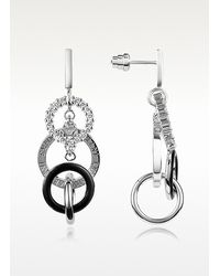 Emporio Armani | Metallic Sterling Silver and White Crystal Drop Earrings | Lyst