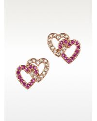 Juicy Couture | Pink Pave Double Heart Stud Earrings | Lyst