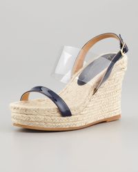espadrille bettye muller sandal wedge strap vinyl clear natural