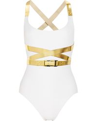 Michael Kors | White Metallic Wraparound Belt One-piece Swimsuit | Lyst