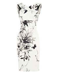 Lyst - Karen Millen Oriental Floral Print Dress in Natural