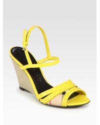 Burberry | Yellow Leather Slingback Espadrille Wedge Sandals | Lyst