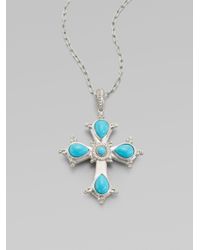Jude Frances | Blue Turquoise Diamond Sterling Silver Cross Pendant | Lyst