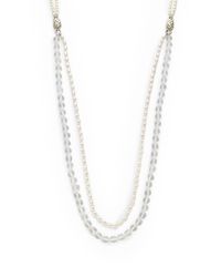 Slane | Metallic 4mm White Oval Round Pearl Sterling Silver Crystal Necklace | Lyst