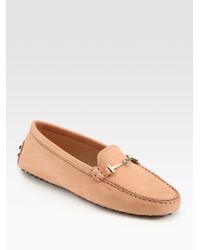 Tod's | Natural Leather Logo Buckle Moccasin Loafers | Lyst