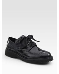 Prada | Black Spazzolato Lace-up Wing Tip Oxfords | Lyst