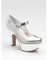 Prada | Metallic Platform Mary Jane Pumps | Lyst