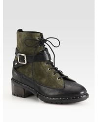 UGG | Green Sassari Leather & Suede Combat Boots | Lyst