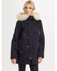 A.P.C. | Blue Fur-trimmed Hooded Parka | Lyst