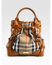 Burberry Prorsum | Brown Whipstitch Leather & Check Canvas Tote Bag | Lyst