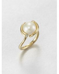 Georg Jensen | Metallic White Freshwater Pearl, Diamond And 18K Yellow Gold Ring | Lyst