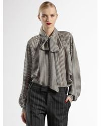 Gucci | Gray Optical-print Silk Blouse | Lyst