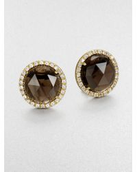 Mija | Metallic Smoky Topaz & White Sapphire Button Earrings | Lyst