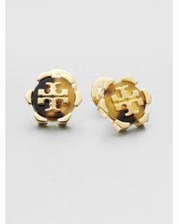 Tory Burch | Green Walter Logo Button Earrings | Lyst