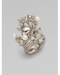 Alexander McQueen | Metallic Swarovski Crystal Accented Skull Wave Ring | Lyst