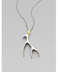 Elizabeth and James | Metallic Sterling Silver Antler Pendant Necklace | Lyst