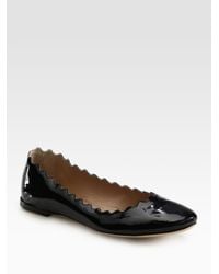 Chloé | Black Scalloped Patent Leather Ballet Flats | Lyst