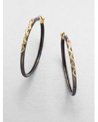 Elizabeth and James | Black Twotone Embellished Snake Hoop Earrings | Lyst
