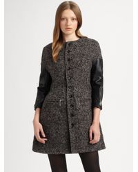 Junya Watanabe | Gray Leather Sleeve Tweed Coat | Lyst