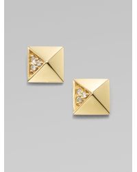 Sydney Evan | Metallic Diamond Accented 14k Gold Pyramid Stud Earrings | Lyst