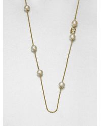 Georg Jensen | Metallic White Freshwater Pearl Diamond and 18k Yellow Gold Necklace | Lyst