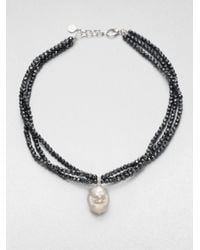 Majorica | Black 18mm Baroque Pearl and Hematite Bead Necklace | Lyst