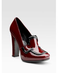 Prada | Red Bi-color Patent Loafer Pumps | Lyst
