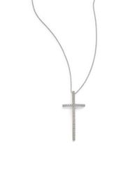 Sydney Evan | White Diamond Large Thin Cross Pendant Necklace | Lyst