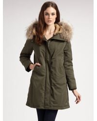 Theory | Green Fur-trimmed Hooded Parka | Lyst