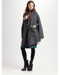 Tory Burch | Gray Leather-trimmed Wool Cape | Lyst